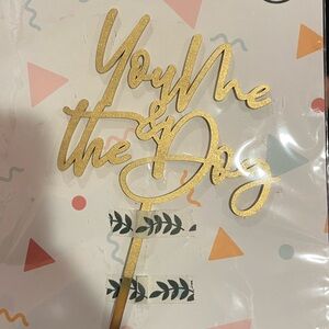 Gold Cake Topper 'You Me & the Dog'